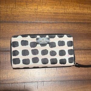 kate spade Pink and Black Polka Dot Zip-Around Wallet